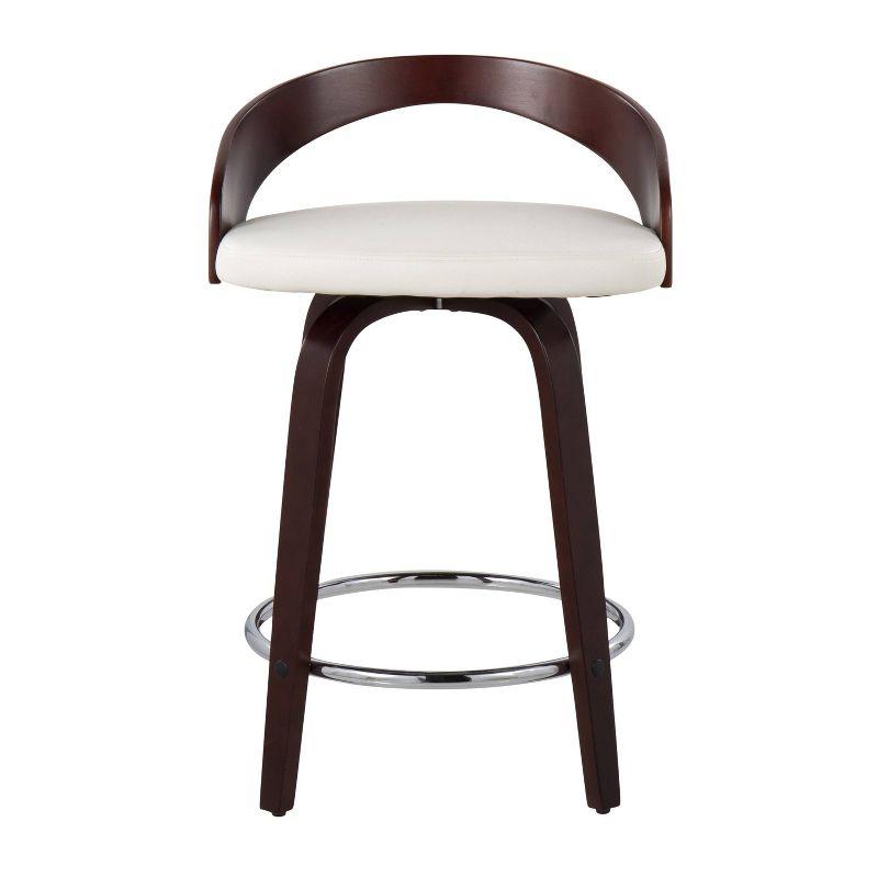 Cherry Wood and White Faux Leather Swivel Counter Stools, Set of 2