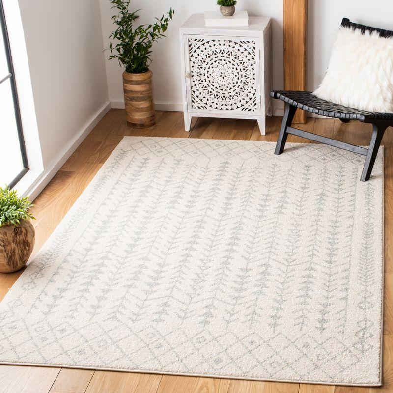 Ivory and Light Grey Hand-Knotted Synthetic Boho-Chic Area Rug