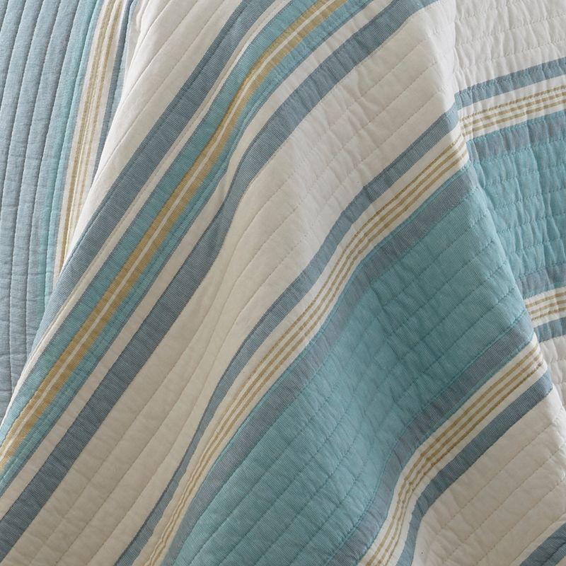 Coastal Charm Blue and Taupe Full Cotton Reversible Quilt Set