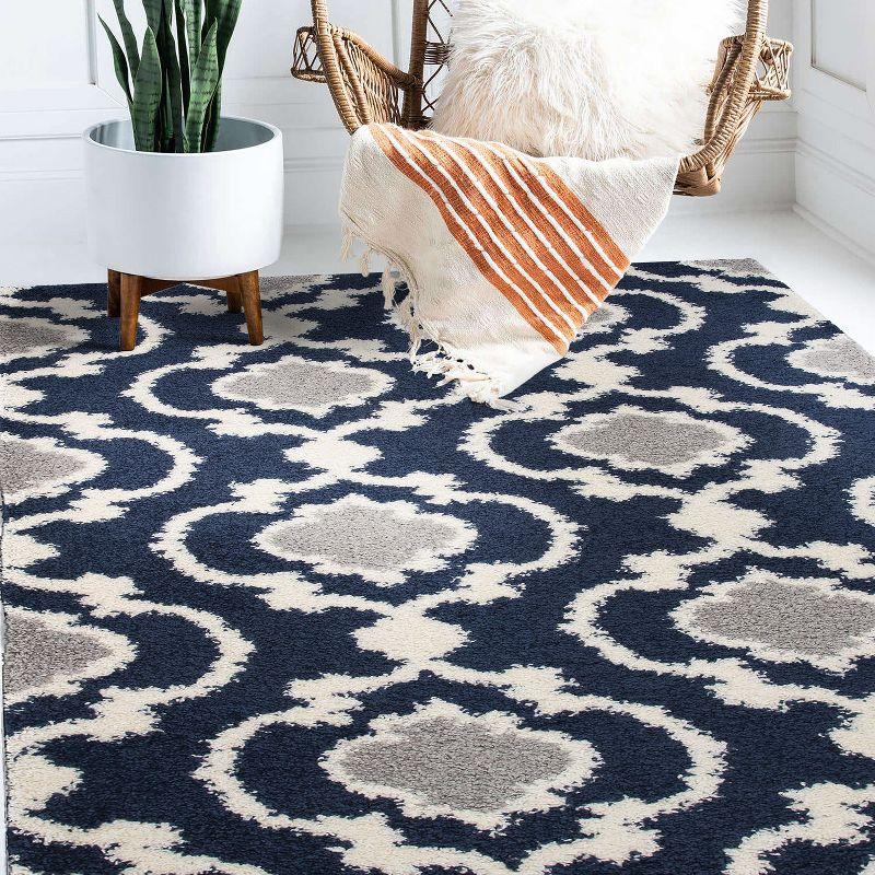 World Rug Gallery Cozy Moroccan Trellis Shag Area Rug - Navy 6'6" x 9'