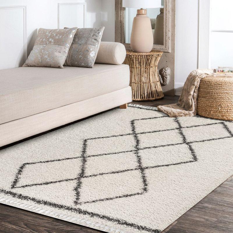 Mercer Shag Plush Tassel Moroccan Geometric Trellis Area Rug - JONATHAN Y