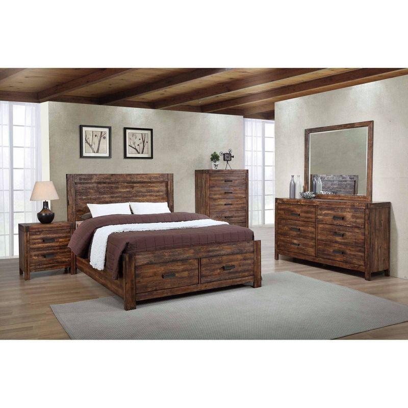 Rustic Chestnut King Storage Bed with Espresso Knobs