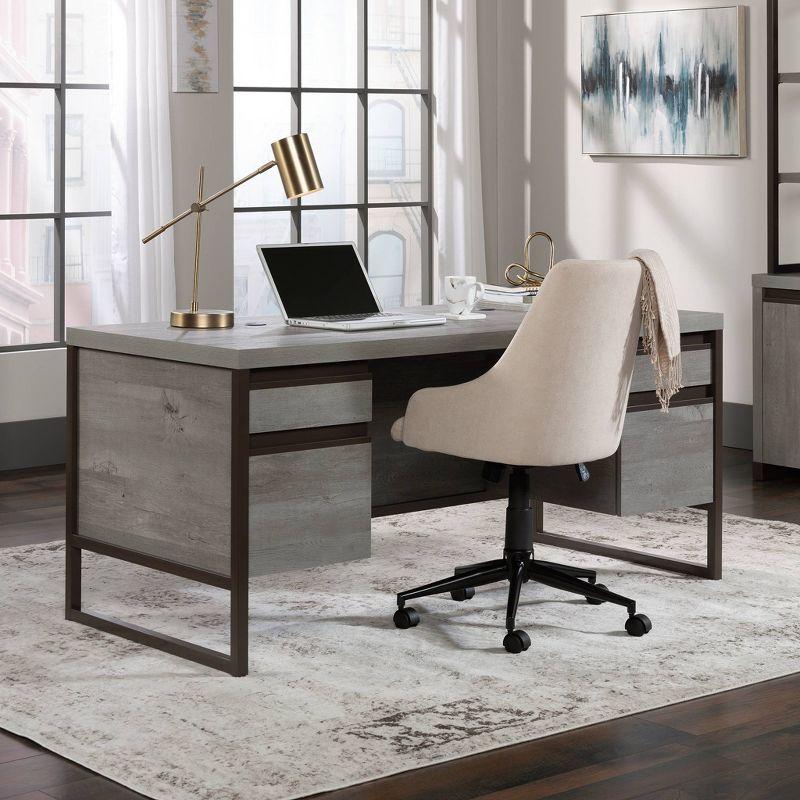 Mystic Oak Gray Executive Desk with Drawers and Keyboard Tray