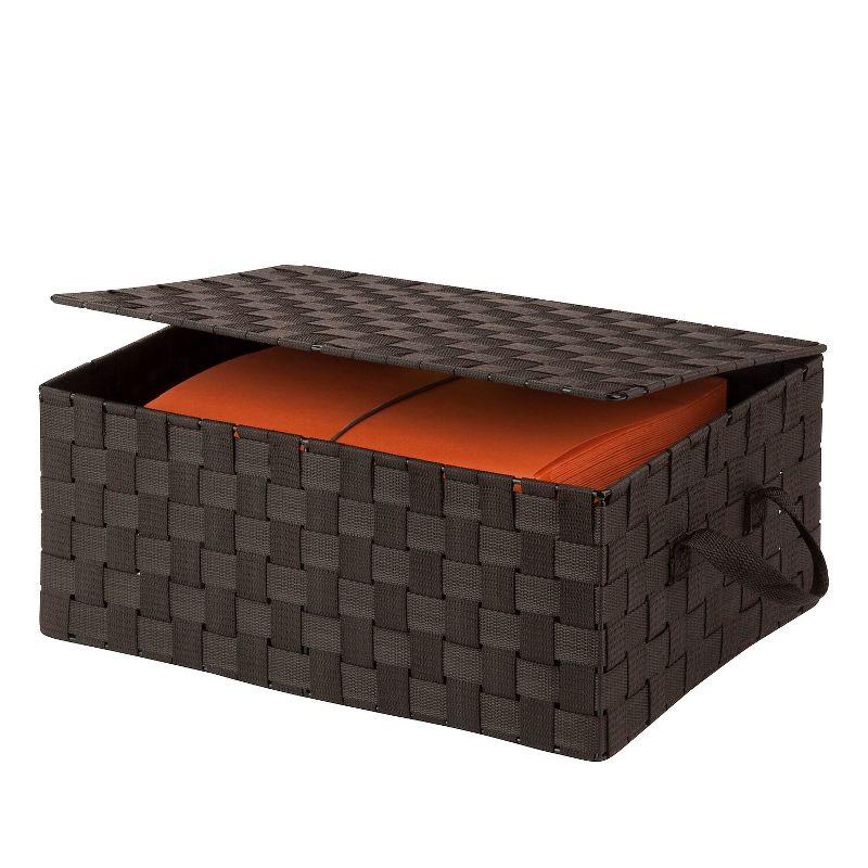 Espresso Woven Fabric Rectangle Storage Bin with Hinged Lid