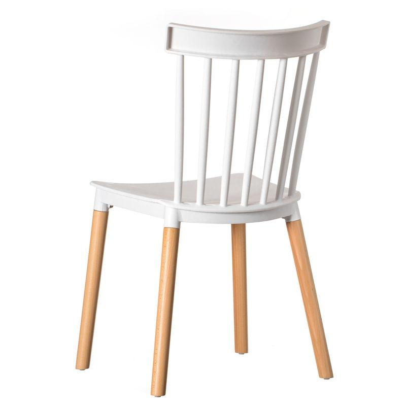 Fabulaxe Plastic Dining Chair Windsor Design with Beech Wood Legs, White