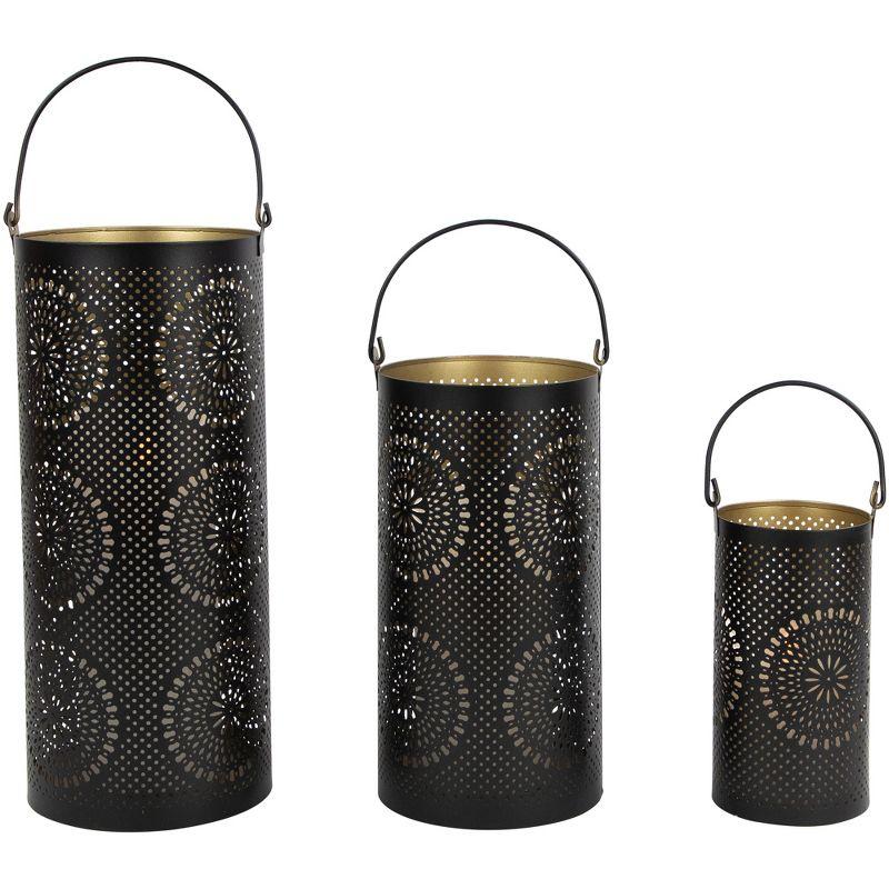 Dakota Fields Set of 3 Decorative Floral Cut-Out Pillar Candle Lanterns 12.5"