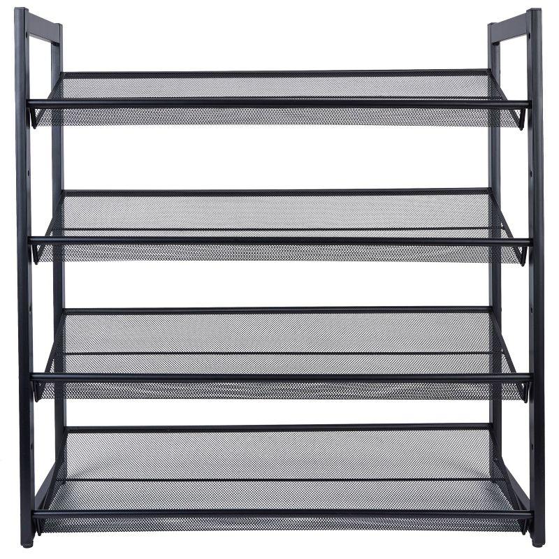 Organize It All 4 Tier Shoe Rack Organizer with Mesh Black: Iron Frame, Holds 16 Pairs, Freestanding, 29.8" Depth