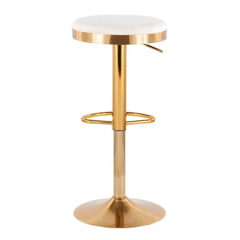 Set of 2 Dakota Glam Adjustable Barstools Steel/Velvet Gold/Cream - LumiSource: Swivel, Footrest, Mid-Century Modern Design