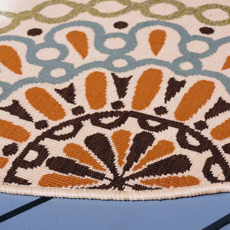 Veranda VER092 Power Loomed Indoor/Outdoor Accent Rug - Cream/Terracotta - 3' Round - Safavieh