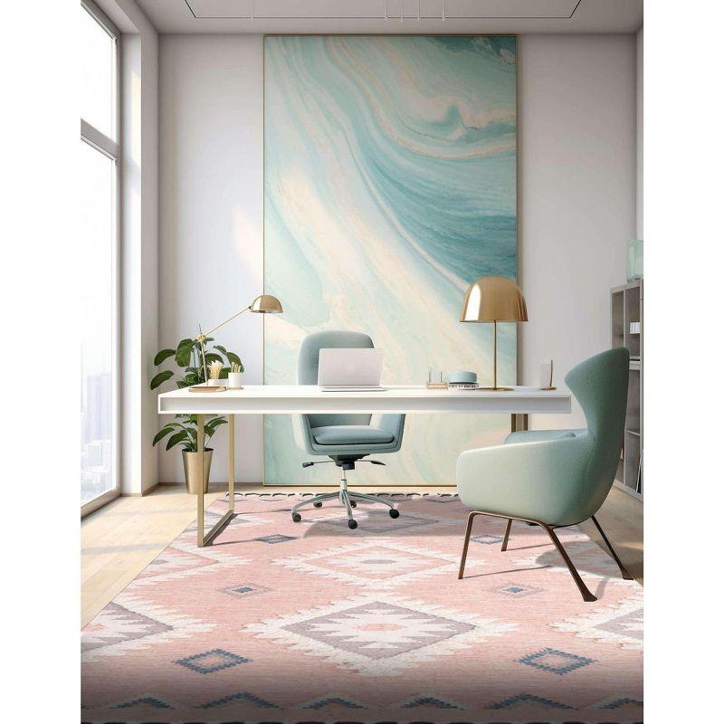 Handmade Pink Wool Geometric 6x9 Area Rug