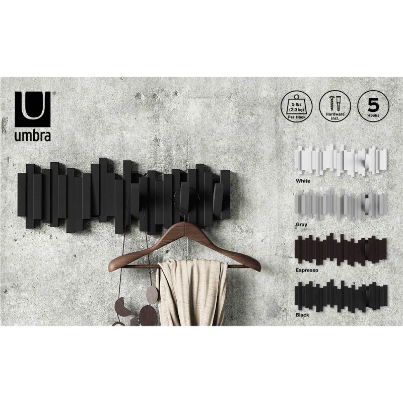 Umbra Sticks Multi Hook White: Wall Hooks, 5 Decorative Hooks, ABS Material, 25 lb Capacity, 19.38" Length, 5-Year Warranty