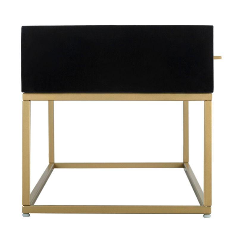 Tommy Hilfiger Tommy Hilfiger Ellias Modern TV Console Stand with 1 Drawer, Glossy Black Top, Golden Metal Frame