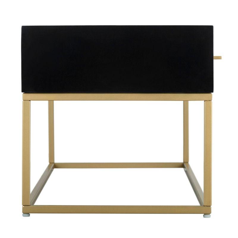 Tommy Hilfiger Ellias Modern TV Console Stand with 1 Drawer, Glossy Black Top, Golden Metal Frame