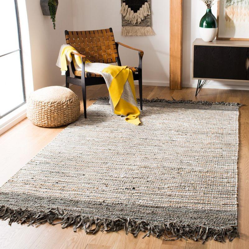 Handmade Grey and Multicolor Cowhide Flat Woven Square Rug