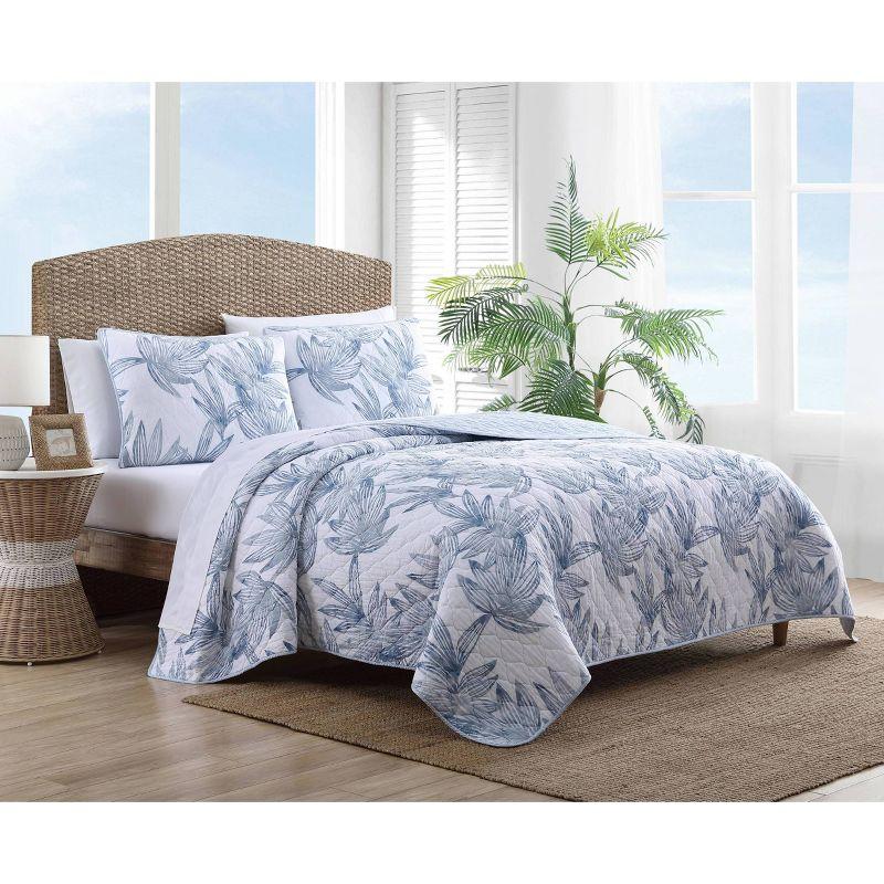 Kayo Blue Tropical Cotton Reversible Full/Queen Quilt Set