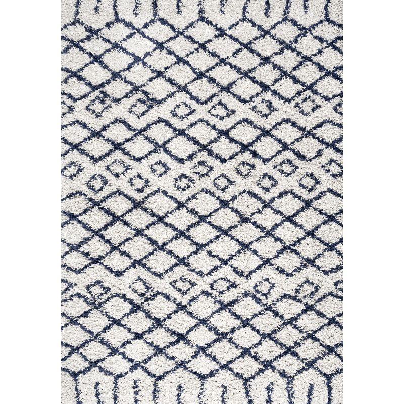 3'x5' Sineu Moroccan Diamond Shag Area Rug, Beige/Navy - JONATHAN Y