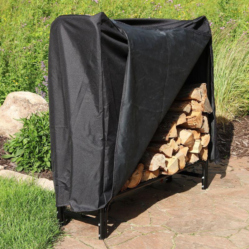 Sunnydaze Outdoor Heavy-Duty Steel Firewood Log Rack Holder and Weather-Resistant Polyester Log Rack Cover - 4' - Black