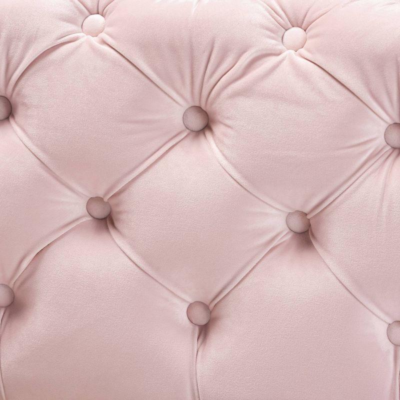 Luxurious Light Pink Velvet Tufted Ottoman with Gold Legs