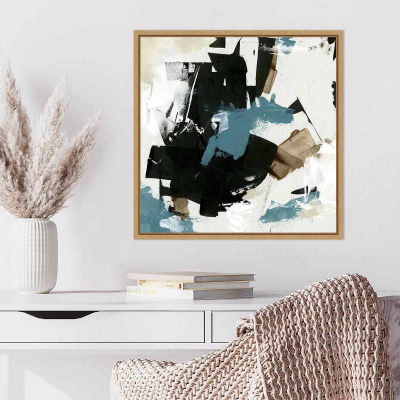 Scraped Teal I Abstract Canvas Art with Maple Frame