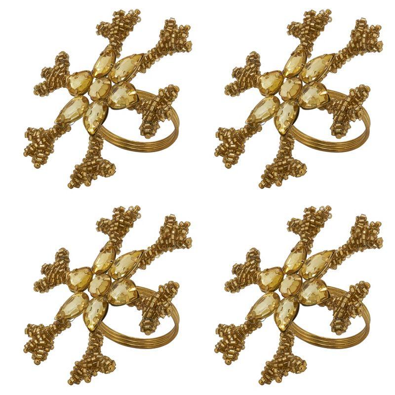 Gold Beaded Snowflake Holiday Napkin Rings Set of 4