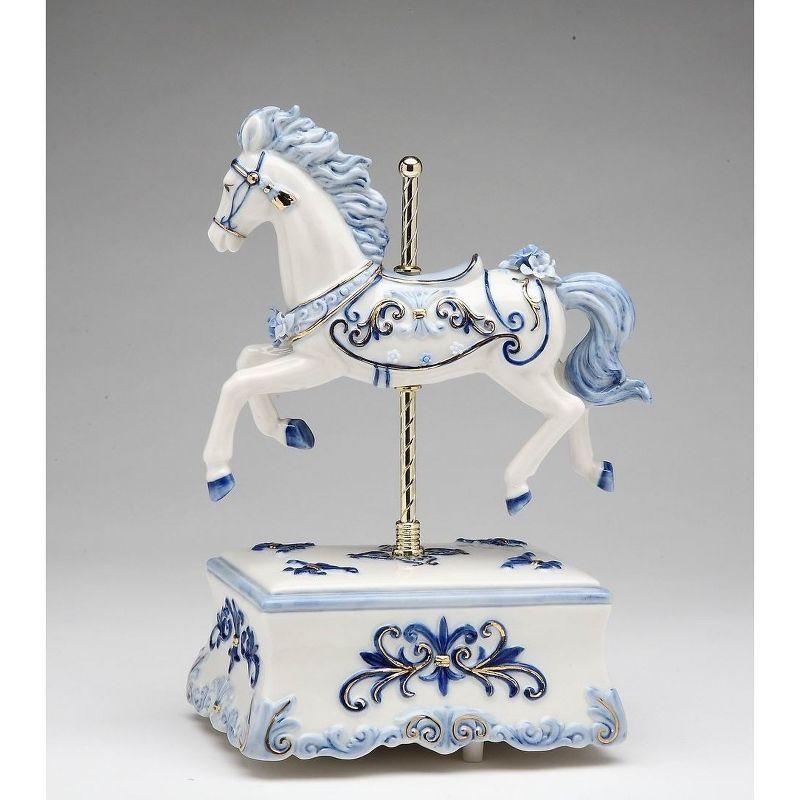 Kevins Gift Shoppe Ceramic Blue Carousel Horse Music Box