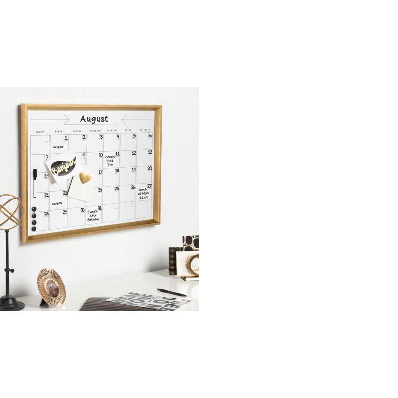 27.25" x 1.5" Calter Framed Magnetic Dry Erase Monthly Calendar Gold - Kate and Laurel: Office Wall Organizer, D-Ring Hangers