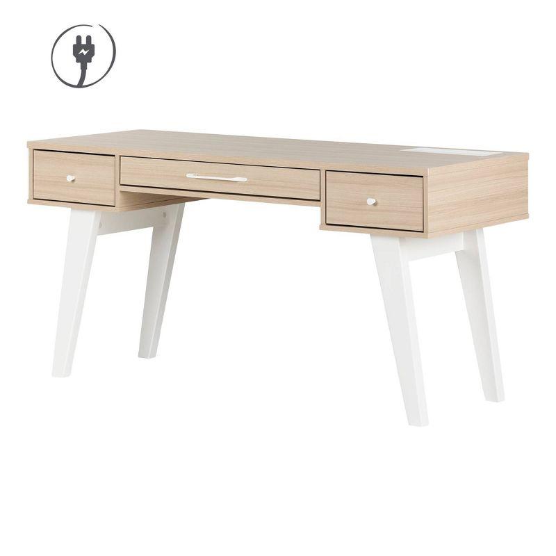 Soft Elm Scandinavian Computer Desk with Power Outlet and USB Ports