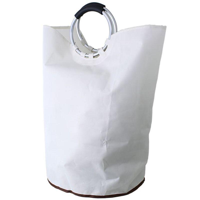 White Polyester Collapsible Laundry Bag with Metal Handles