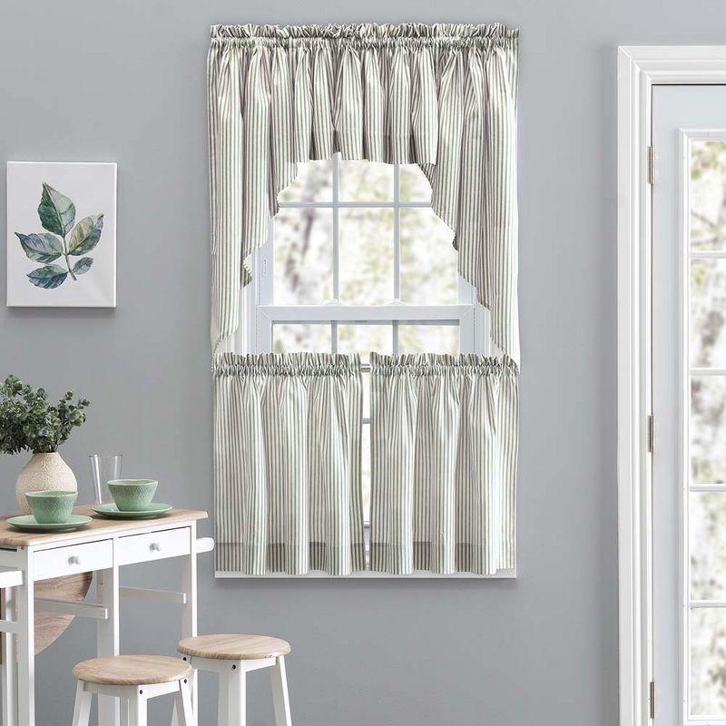 Ellis Curtain Plaza Classic Ticking Stripe Printed on 1.5" Rod Pocket Natural Ground Tailored Valance 58" x 15" Sage