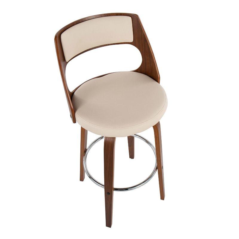 Set of 2 Cecina Upholstered Barstools Cream/Walnut - LumiSource: Swivel, Faux Leather, Wood Frame, Fixed Height 29.5"