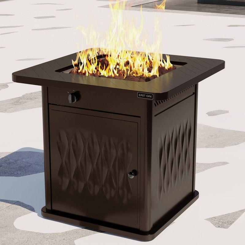 EAST OAK 25'' H Stainless Steel Propane Outdoor Fire Pit Table with Lid