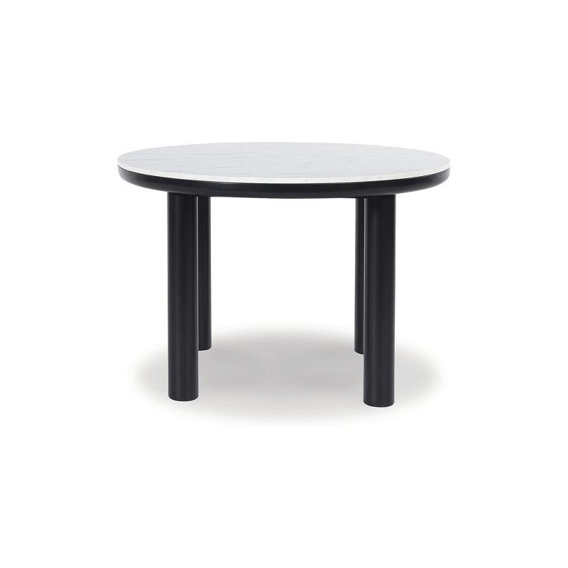 Dae Dining Table, Black Wood Legs, 45 Inch Round White Marble Top