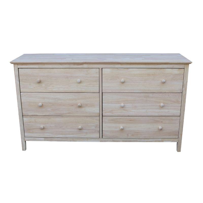 Dresser with 6 Drawers Unfinished - International Concepts: Solid Parawood Bedroom Storage