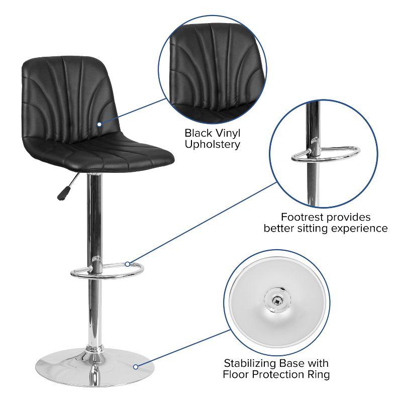 Contemporary Black Vinyl Swivel Barstool with Chrome Base and Adjustable Height