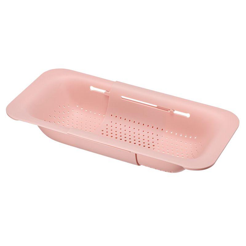 Unique Bargains Collapsible Colander Kitchen Over the Sink Drain Strainer Extendable Plastic Basket for Fruits Vegetables Pasta Food Pink