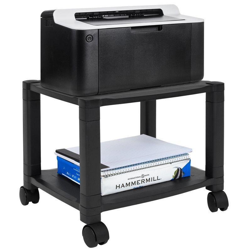 Mount-It! Under Desk Printer Stand With Wheels | Height Adjustable with 4 Swivel Wheels, Cable Management, Low Rolling, Mobile Printer Cart | 2 Tier