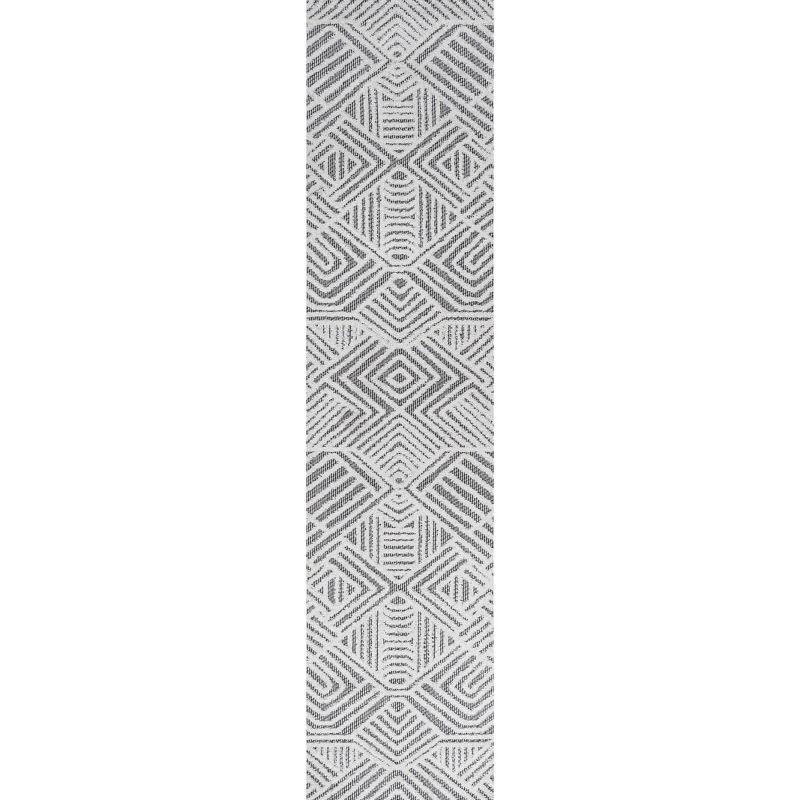 2'x8' Jordan High-Low Pile Art Deco Geometric Indoor/Outdoor Runner Rug, White/Black - JONATHAN Y