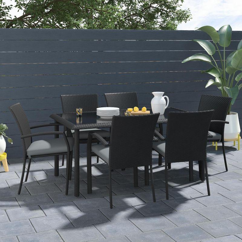 Black Steel and Glass Rectangular Patio Dining Table