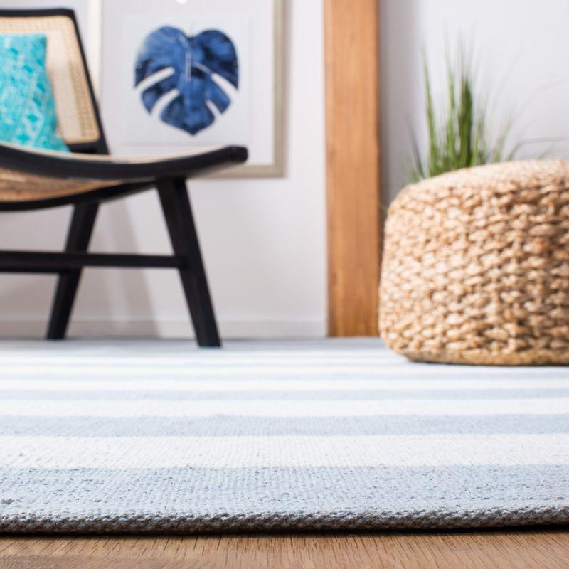 Sky Blue and Ivory Cotton Handwoven Runner Rug