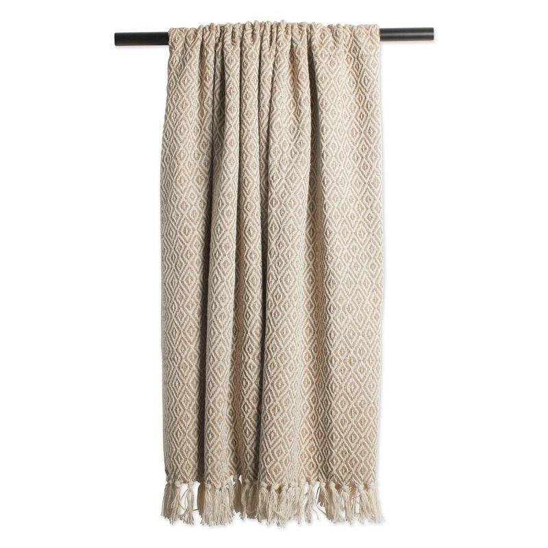 Cozy Cotton Sherpa Double Diamond 50"x60" Throw Blanket - Stone