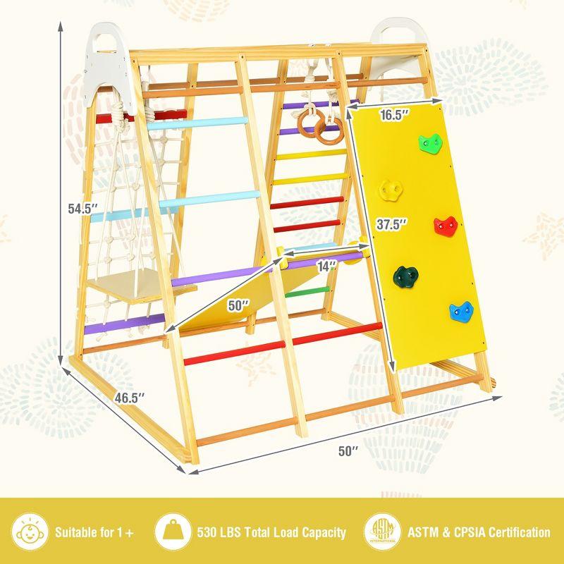 Costway 8-in-1 Jungle Gym Playset, Wooden Climber Play Set with Monkey Bars Colorful/Natural