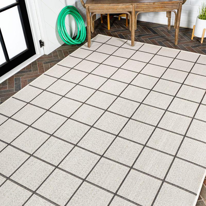 3' x 5' Grid Modern Squares Indoor/Outdoor Area Rug, Cream/Black - JONATHAN Y
