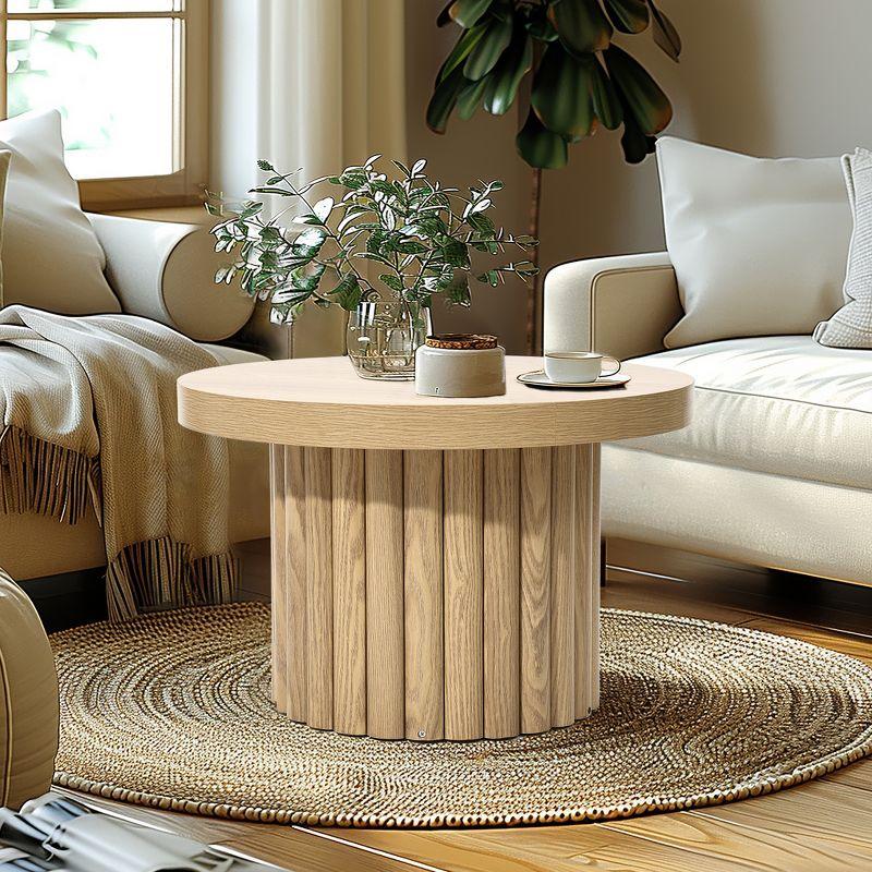 LuxenHome Brown Wood Fluted Round Coffee Table