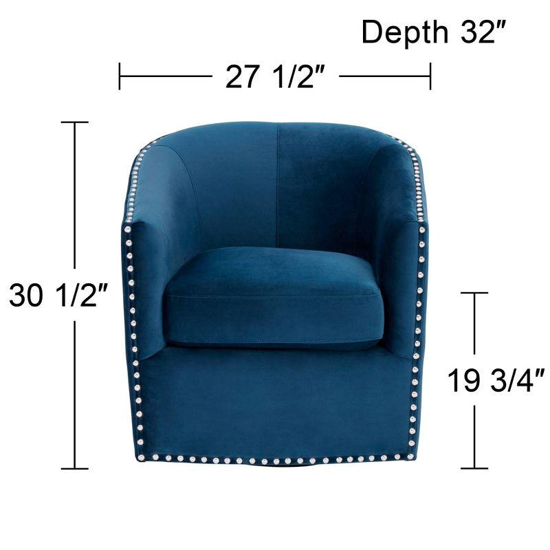 Navy Blue Fabric Swivel Barrel Chair with Silver Nailhead Trim