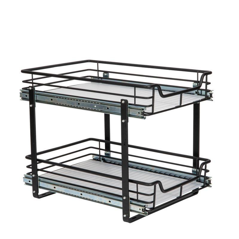 Glidez Multipurpose Paint-Finished Steel Pull-Out/Slide-Out Storage Organizer with Plastic Liners - Dual-Slide 2-Tier Design - Black