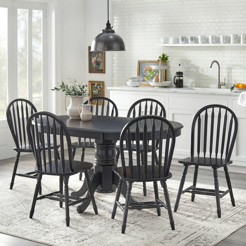 Buylateral 7pc Lancaster Farmhouse Solid Wood Extendable Dining Table Set Black: Solid Rubberwood, Pedestal Base, Removable Leaf