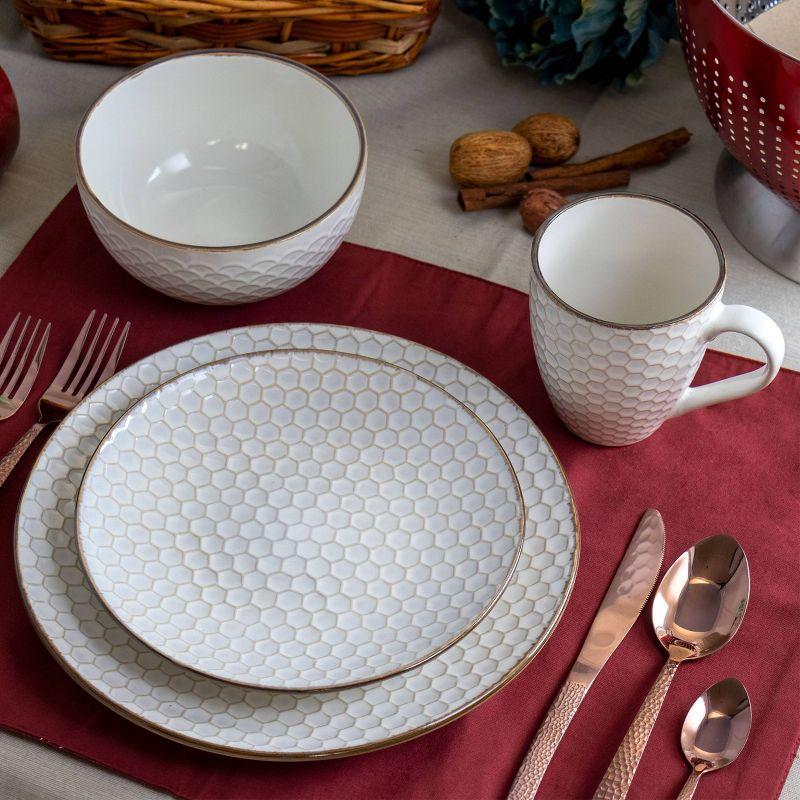 16pc Stoneware Honey Dinnerware Set White - Elama: Botanical Pattern, Microwave & Dishwasher Safe Dishware Set