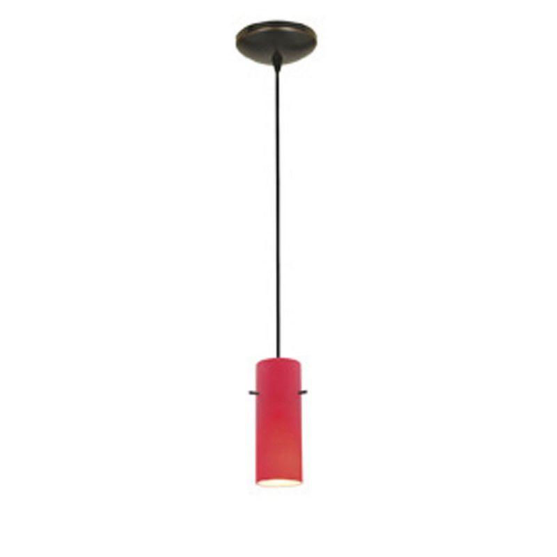 Red Glass Cylinder Pendant Light with Bronze Finish