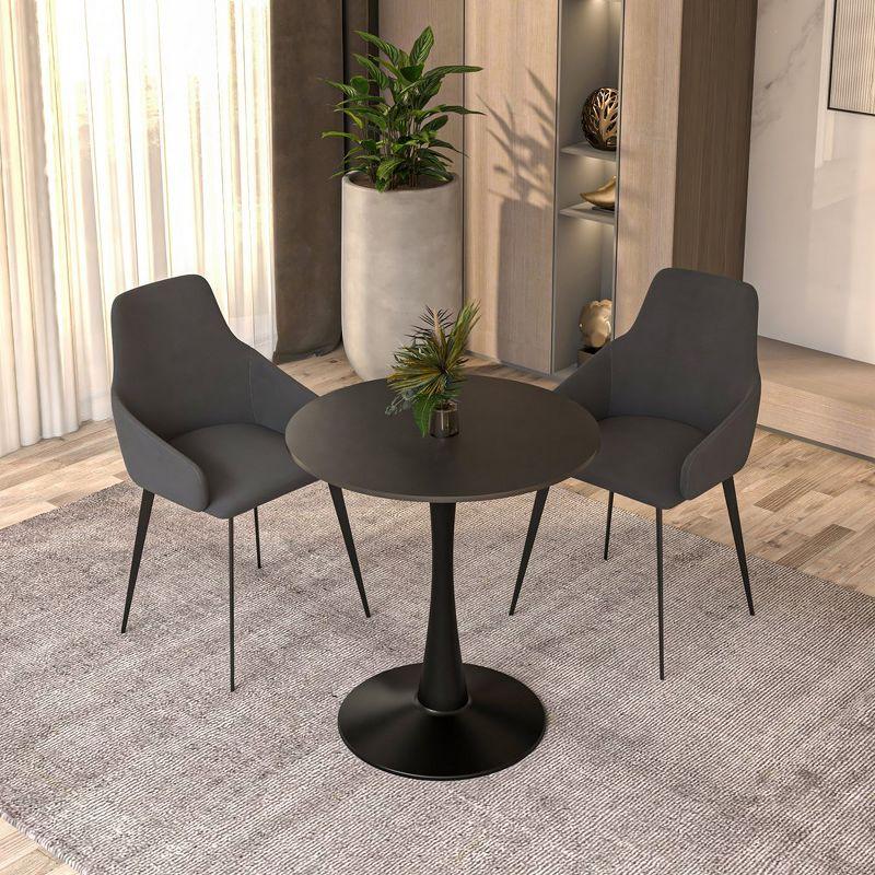 LeisureMod Round Dining Table 27" MDF Wood Tabletop in Black Steel Bistro Series