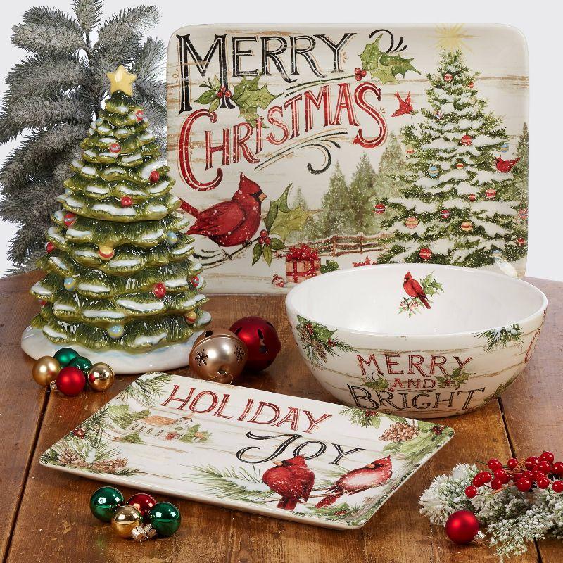 Holiday Joy Evergreen Christmas Ceramic Rectangular Platter